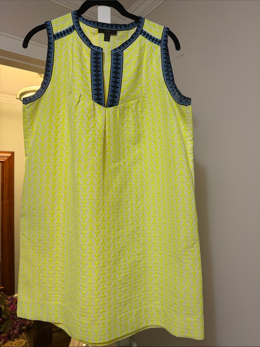 J. Crew Neon Yellow Sleeveless Shift Dress with Navy Trim size 6